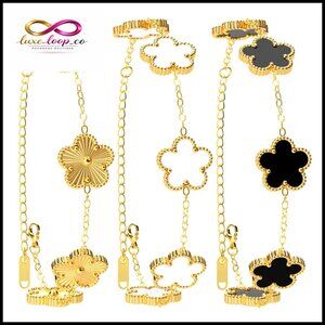 Adjustable 18K Gold Plated Clover Leaf Bracelet Set with Extension Chain